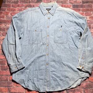 Vintage Polo Ralph Lauren Denim Shirt Men's Blue Workwear Cotton 90s XL